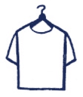 Stylized black-and-white icon of a T-shirt on a hangar.